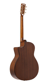Crafter Lite G16 CE, satin finished acoustic guitar in Grand Auditorium shape with solid spruce top and mahogany back and sides, with pickup and cutaway, back view